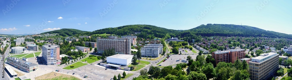 Panoramatic view over the Zlin city center from Bata Skyscraper.
