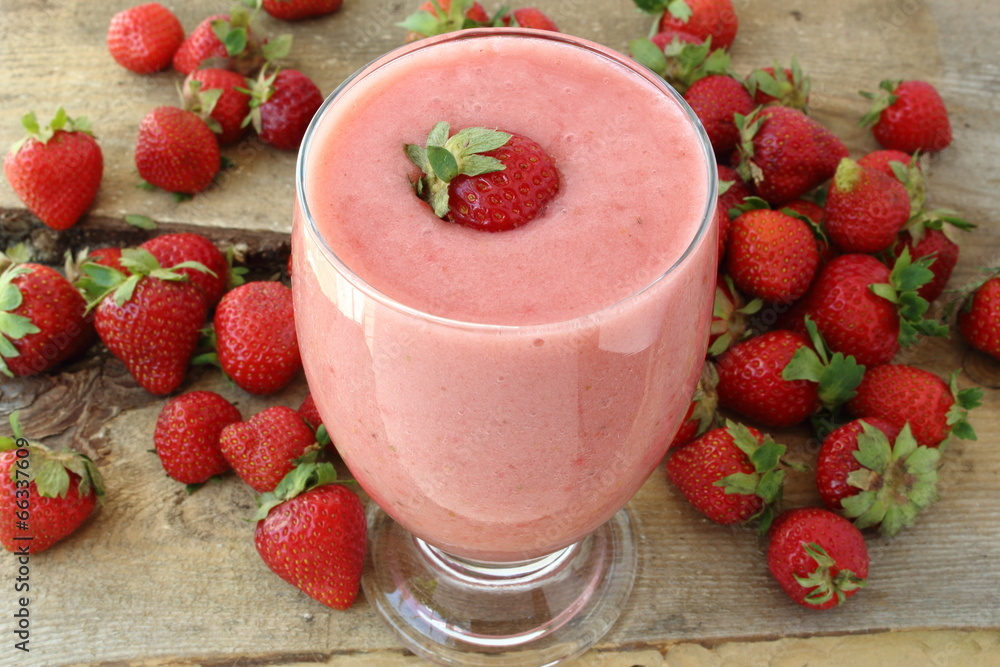 Pink smoothie made with strawberries Pink smoothie made with strawberries