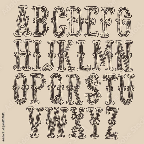 original font baroque vintage engraved, hand drawn