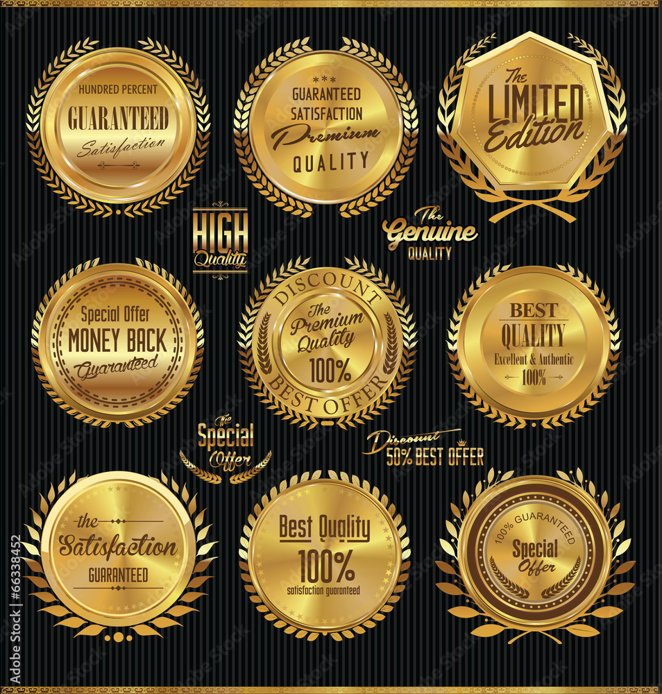 Obraz premium Golden premium quality labels with laurel wreaths