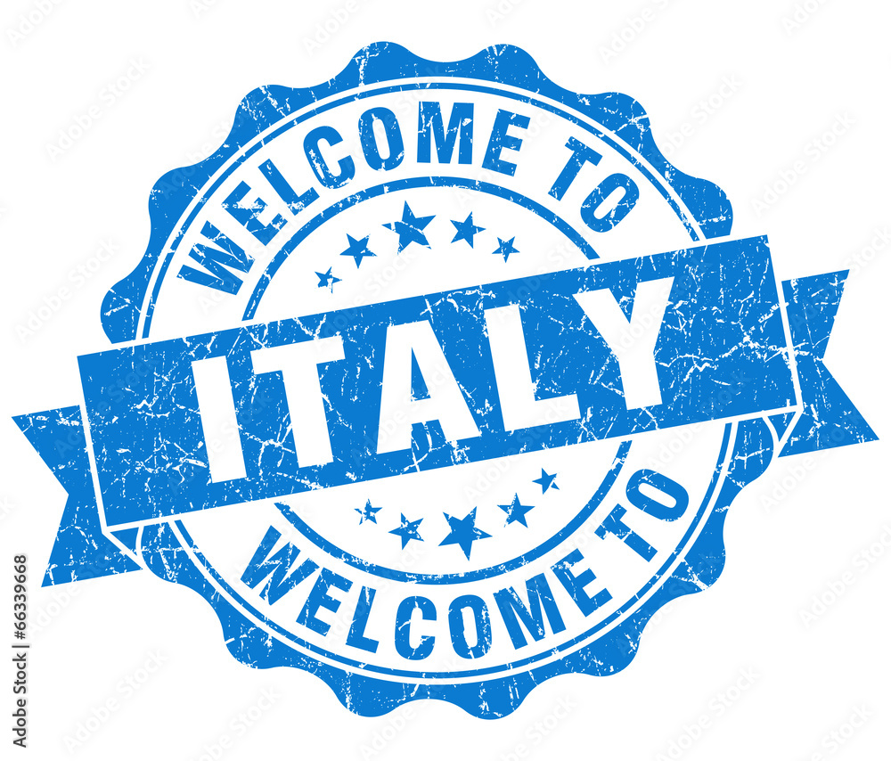 Fototapeta premium Welcome to Italy blue grungy vintage isolated seal