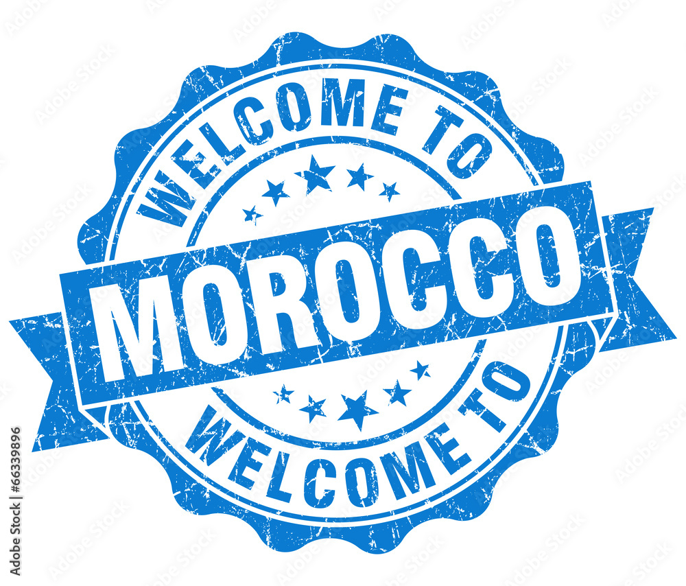 Obraz premium Welcome to Morocco blue grungy vintage isolated seal