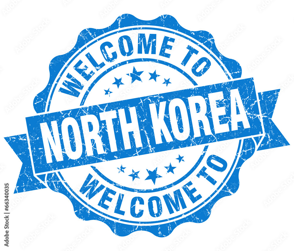 Fototapeta premium Welcome to North Korea blue grungy vintage isolated seal