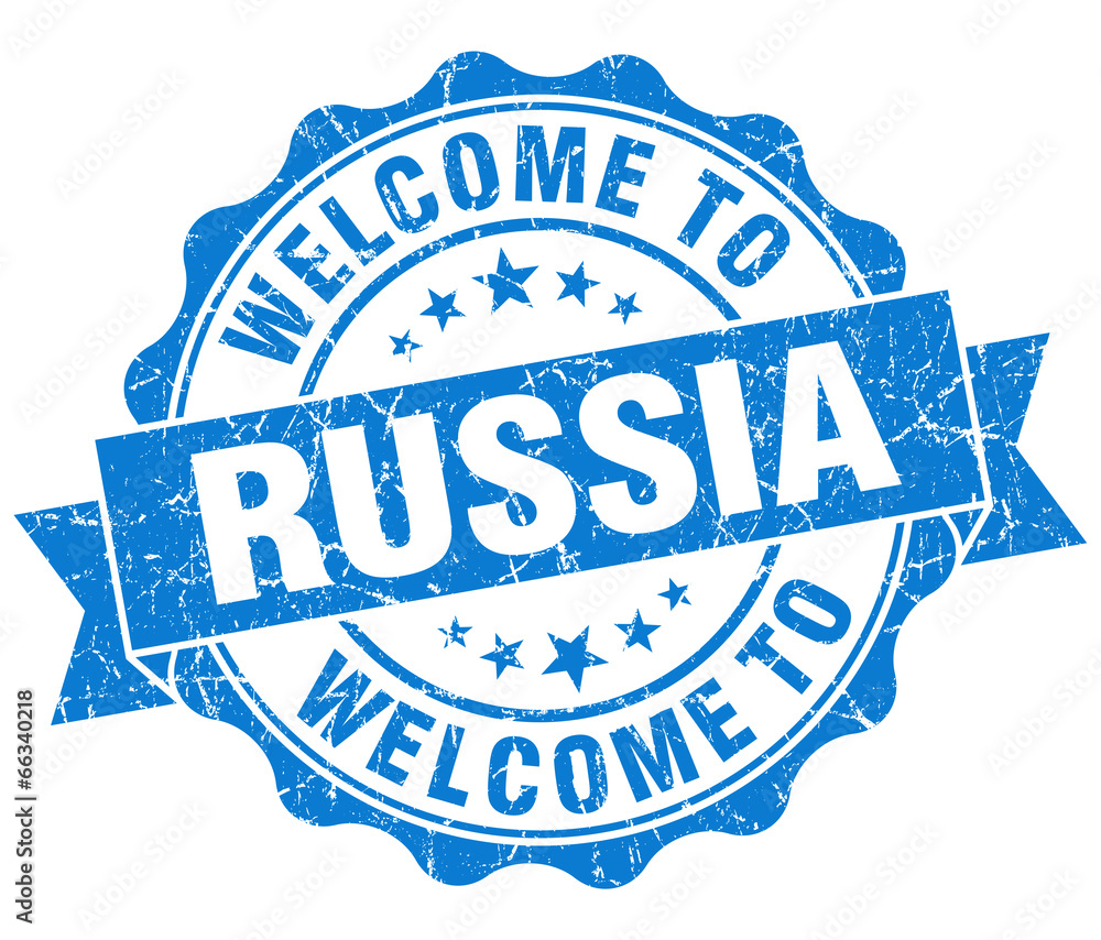 Fototapeta premium Welcome to Russia blue grungy vintage isolated seal