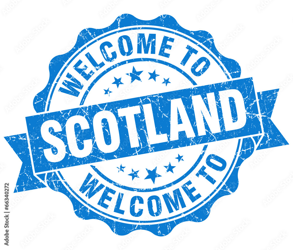 Obraz premium Welcome to Scotland blue grungy vintage isolated seal