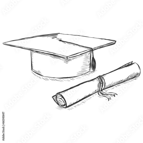 Vector Sketch Academic Hat and Diploma