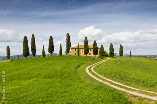 Rural house with cypress trees around  Tuscany  Italy