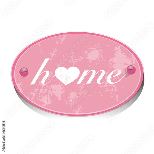 pink metall sign,home, heart,screws,isolated,vector