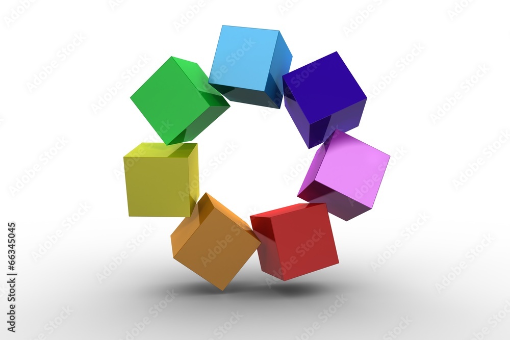 3d colourful cubes in a circle 3d colourful cubes in a circle