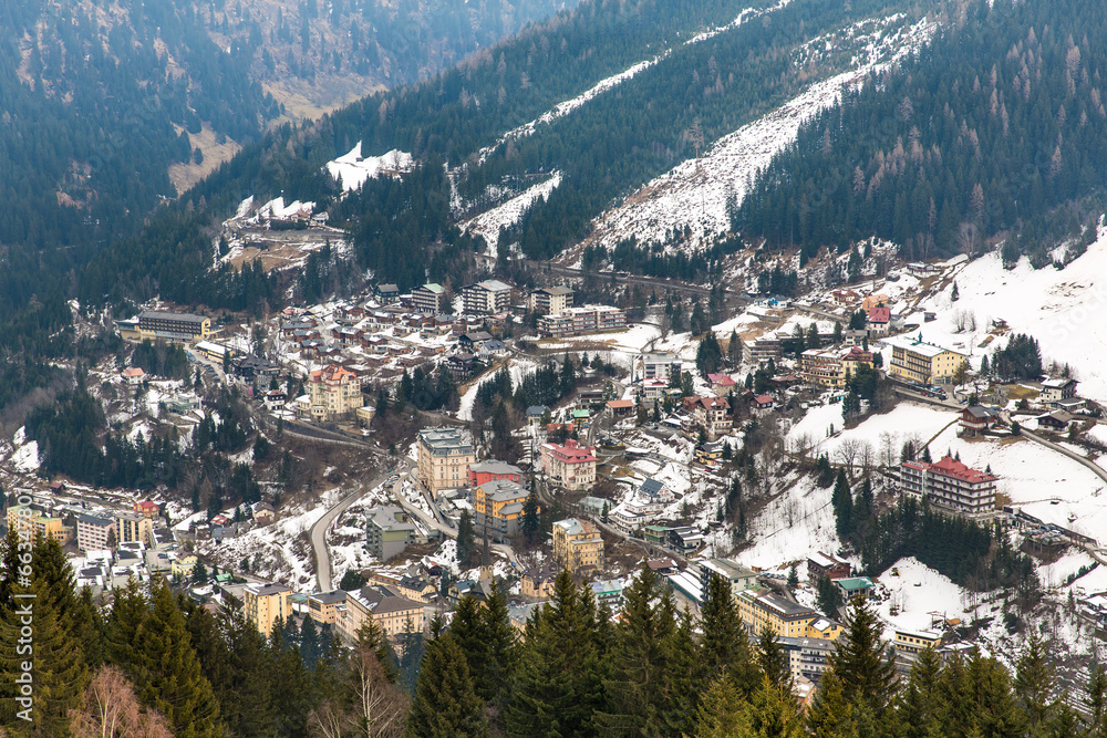Ski resort town Bad Gastein in winter snowy mountains