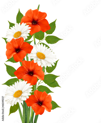Fototapeta Naklejka Na Ścianę i Meble -  Summer background with colorful beautiful flowers. Vector illust