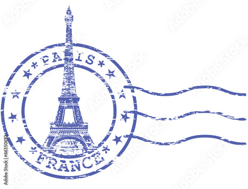 Shabby stamp with Eiffel tower - Sights of Paris
