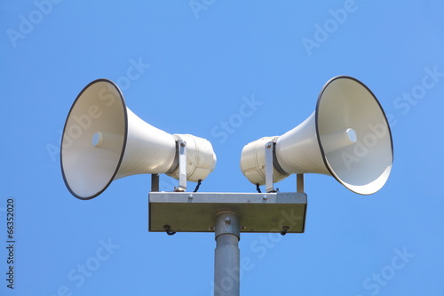 Outside loudspeaker against nice blue sky