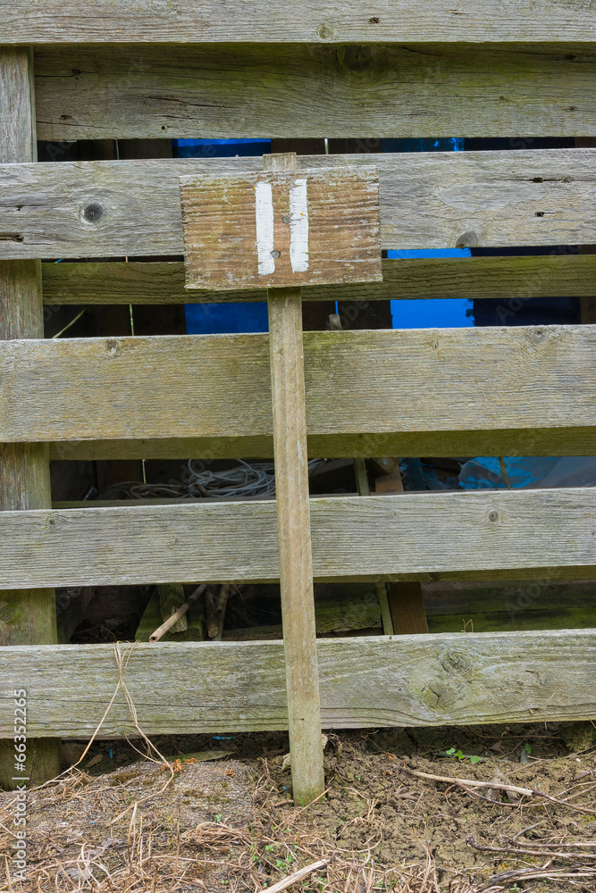 Wooden sign giving garden plot number Wooden sign giving garden plot number