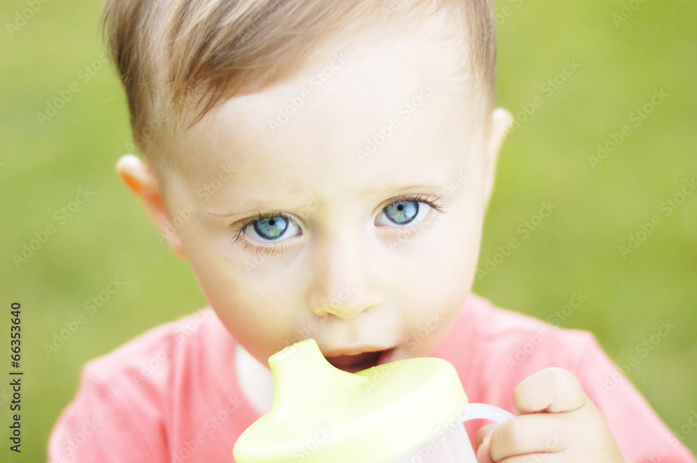 Drinker cute small boy on vacation Drinker cute small boy on vacation