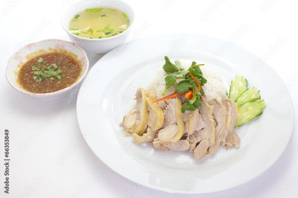 Chicken rice set with soup and sauce