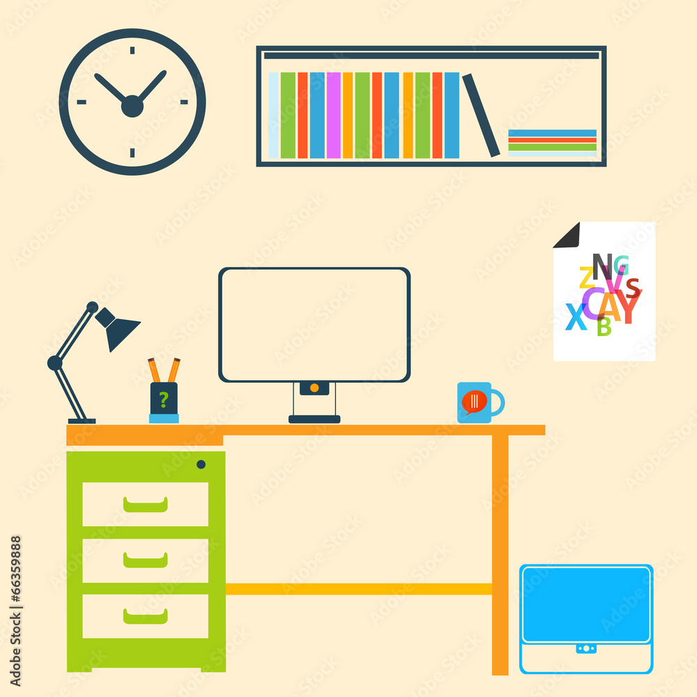 Modern interior room to work and study Modern interior room to work and study