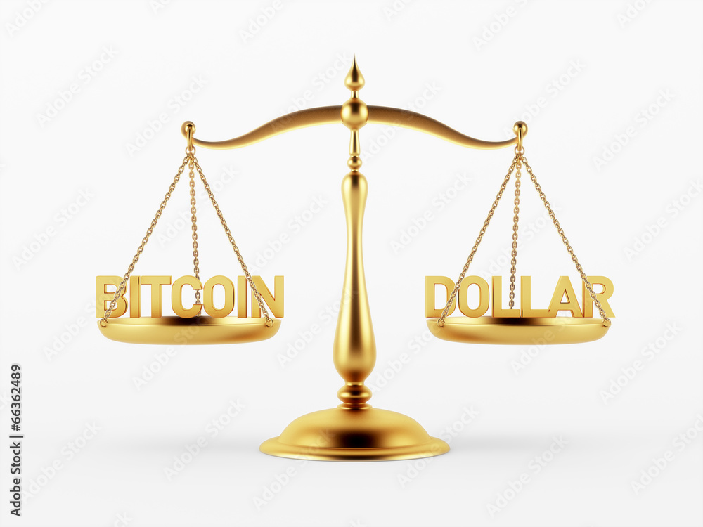 Bitcoin and Dollar Justice Scale Concept Bitcoin and Dollar Justice Scale Concept