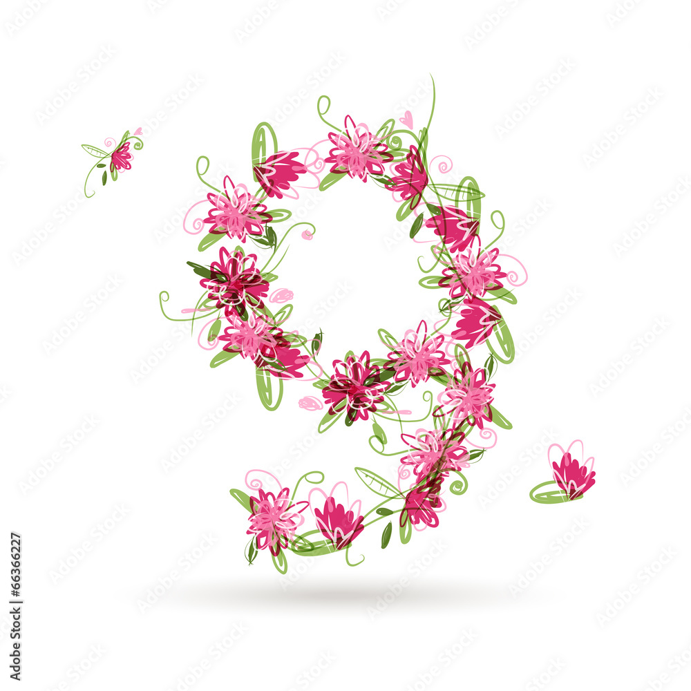 Floral number nine for your design