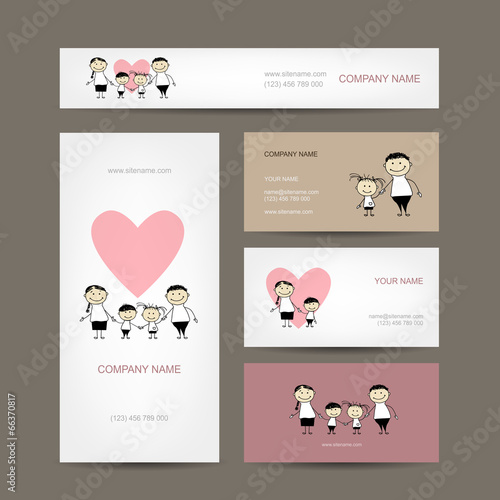 Set of business cards design with family
