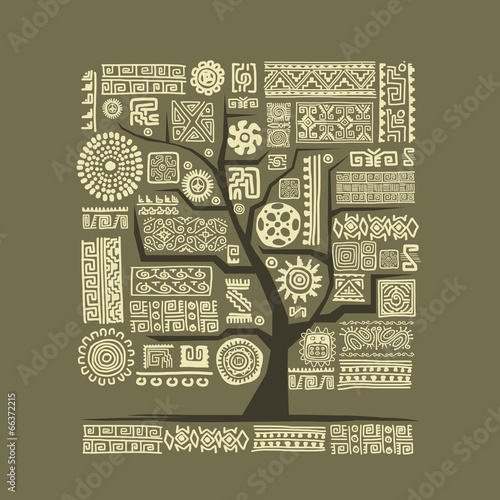 Ethnic tree with handmade ornament for your design