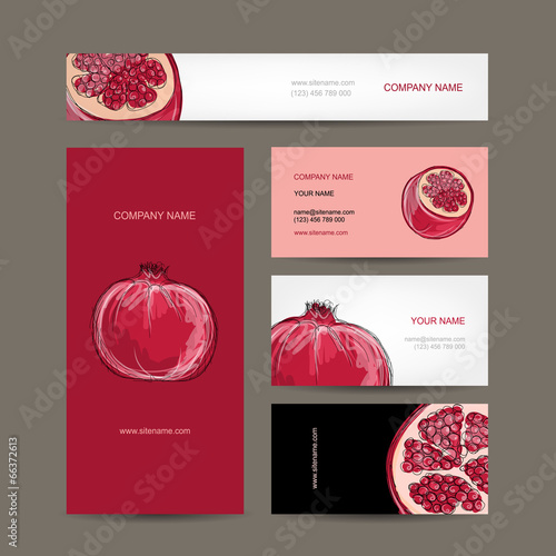 Set of business cards design, pomegranate sketch