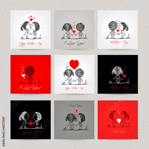 Set of business cards, couple in love together
