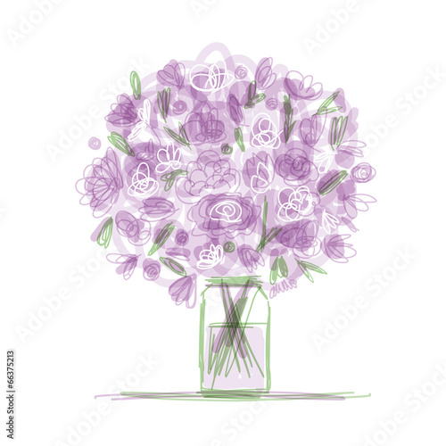Fototapeta Naklejka Na Ścianę i Meble -  Floral bouquet in jar, sketch for your design