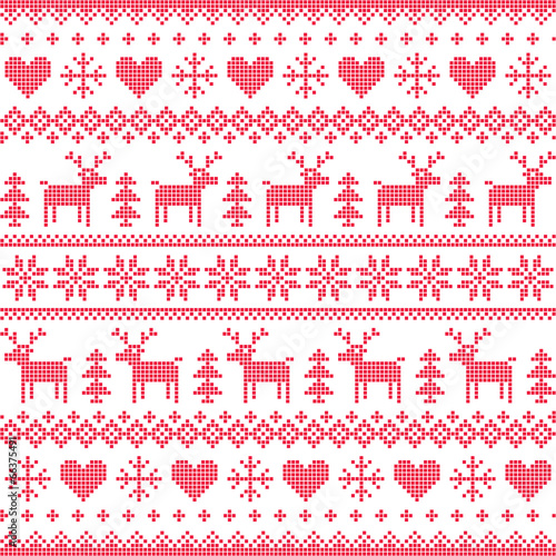 Winter, Christmas red seamless pixilated pattern with deer