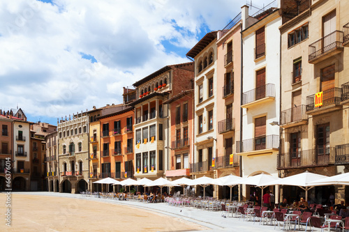 View of Placa Mayor with restorains in Vic