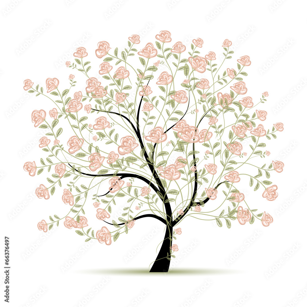 Spring tree with roses for your design