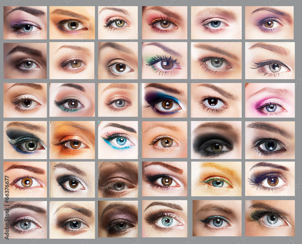 Fototapeta premium Great Variety of Women's Eyes. Set of Eyeshadow. Mascara