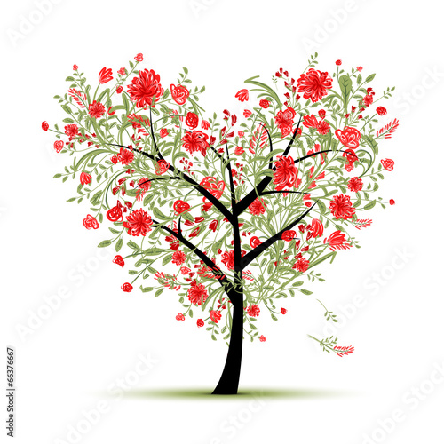 Floral love tree for your design  heart shape