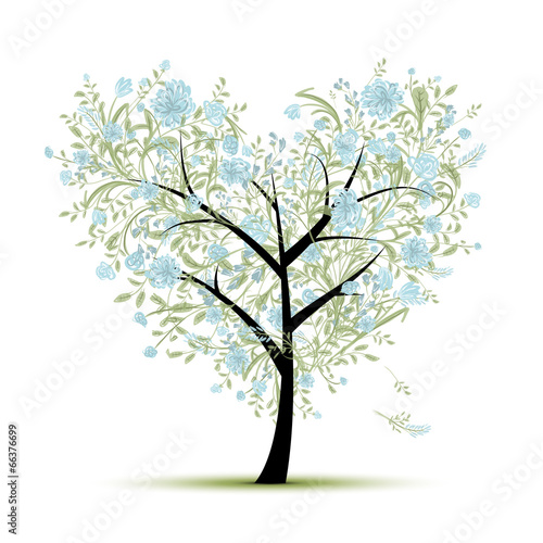 Floral love tree for your design, heart shape