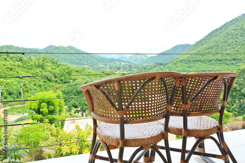 View of mountains from vintage chair