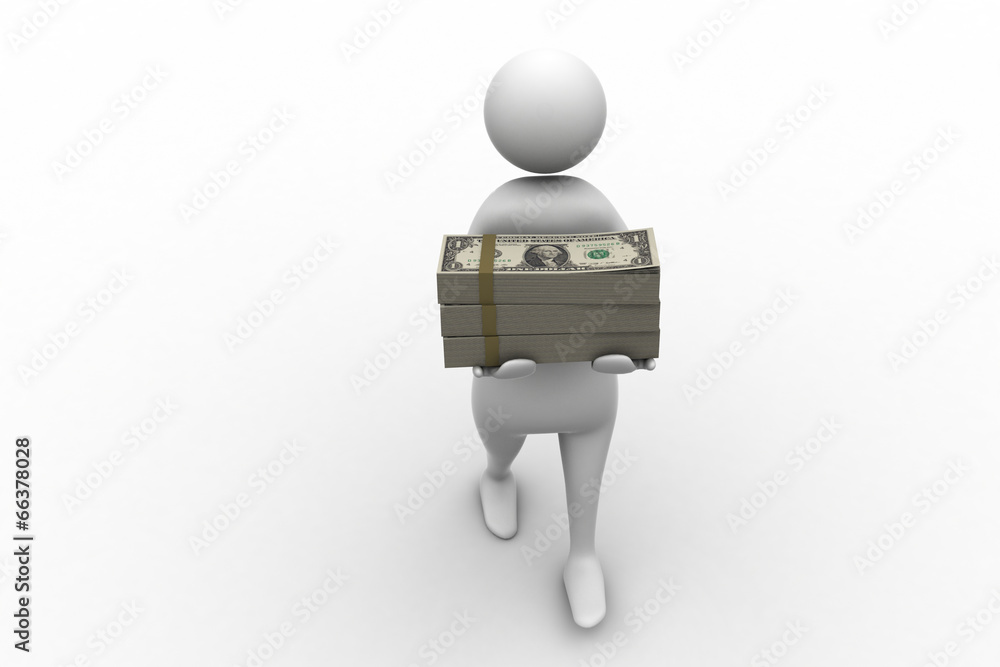 3d person holding a bundle of money 3d person holding a bundle of money