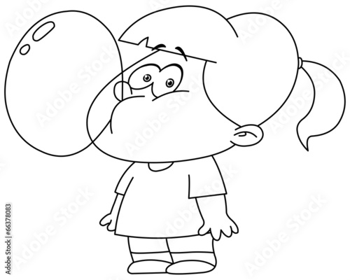 Outlined girl blowing bubble from gum