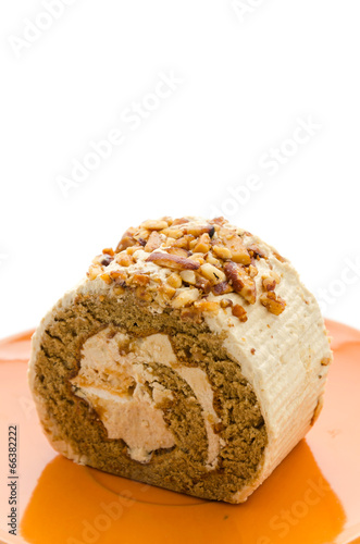 Roll coffee cake isolated on white background