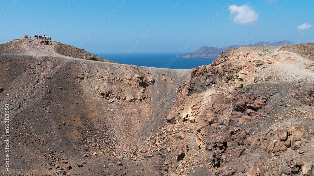 Crater of volcano Nea Kameni in Santorini