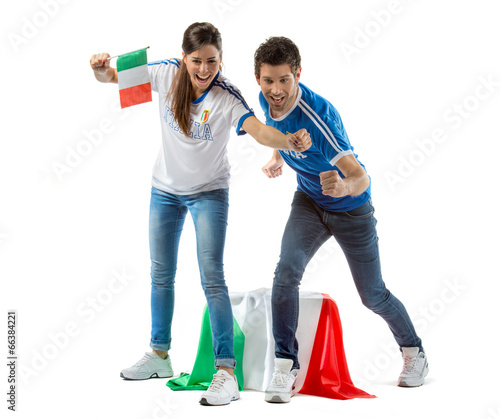 Mondiali calcio - Ragazzo e ragazza tifosi Italia photo