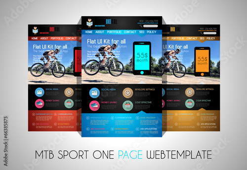 One page SPORT website flat UI design template
