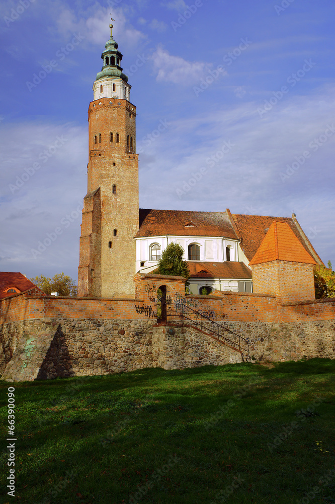 Parish Church and walls in Wschowa, Poland.
