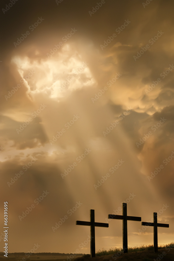Obraz premium Inspirational Easter Illustration withThree Crosses