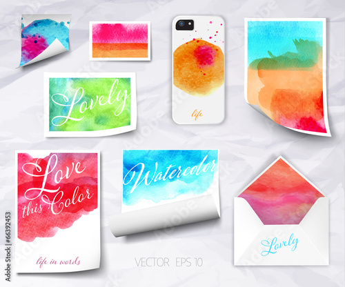 Vector sheets of paper wrapped template design watercolor photo