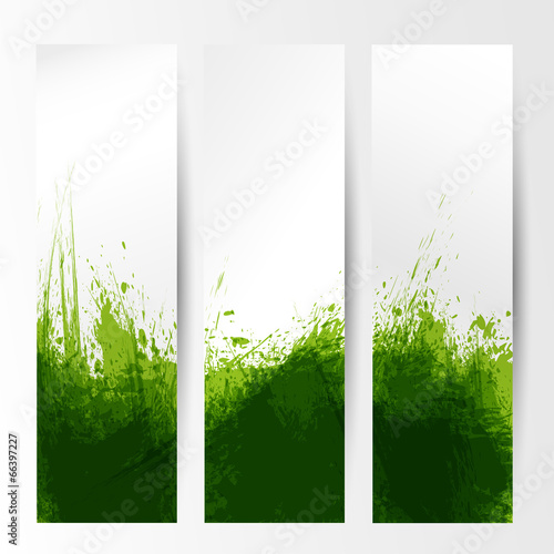 set of three banners, abstract headers with green blots