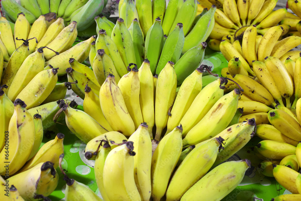 close up many banana in thai market