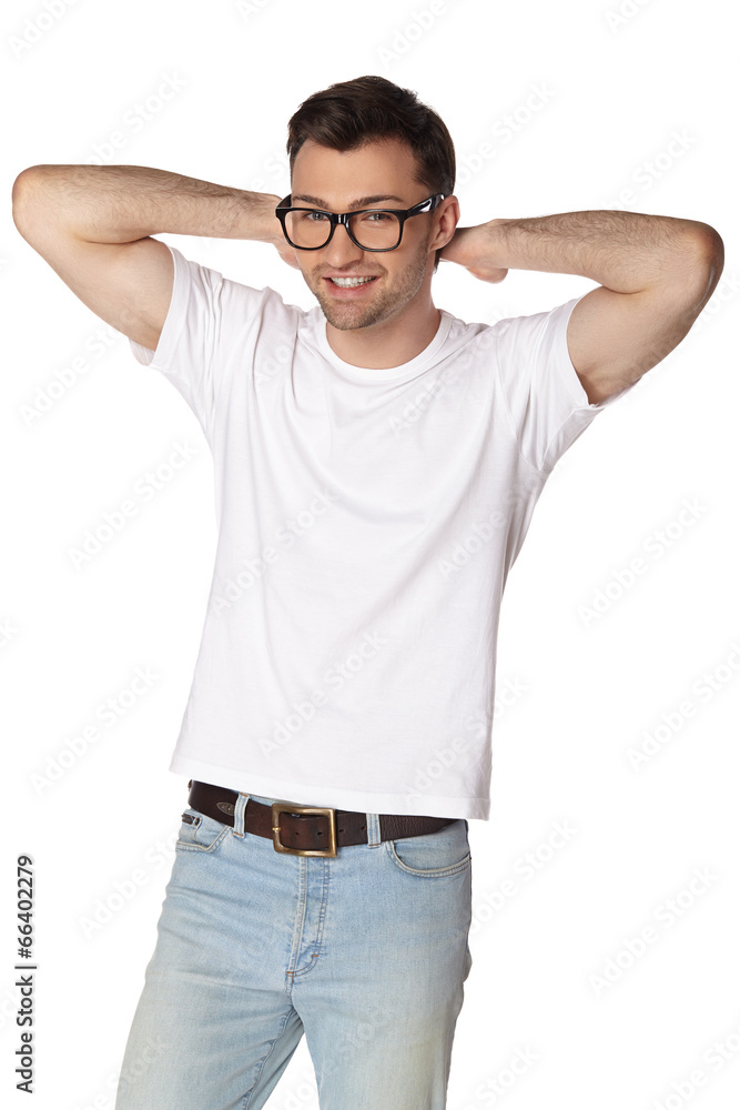 Young man with glasses smiling isolated Young man with glasses smiling isolated