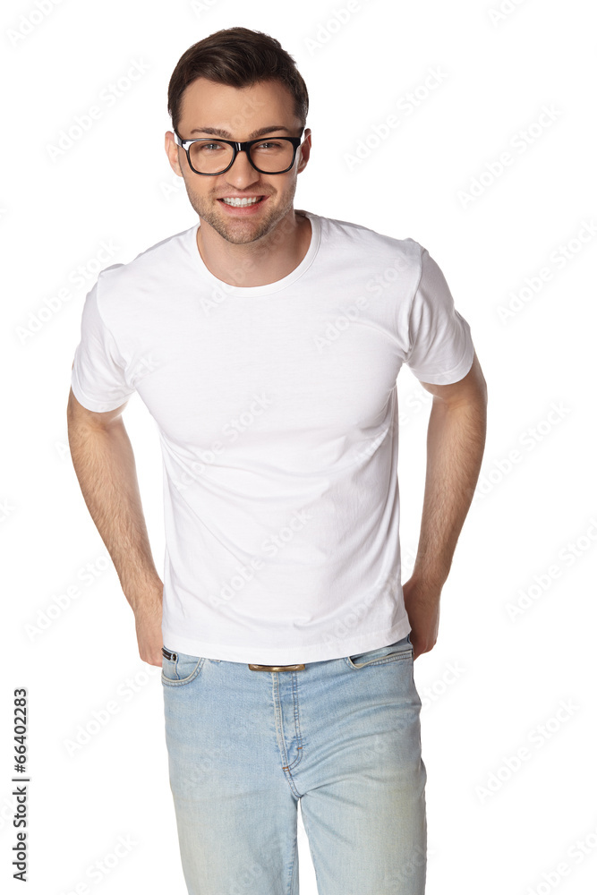 Young man with glasses smiling isolated Young man with glasses smiling isolated