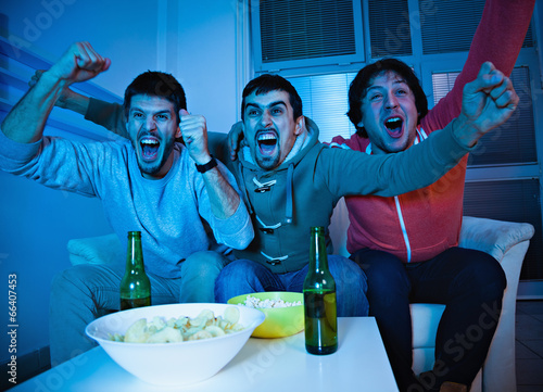 Friends watching sports on TV photo