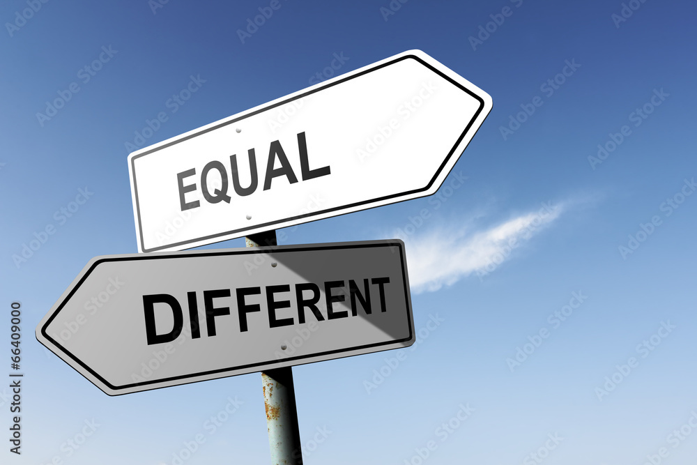 Equal and Different directions. Opposite traffic sign. Equal and Different directions. Opposite traffic sign.